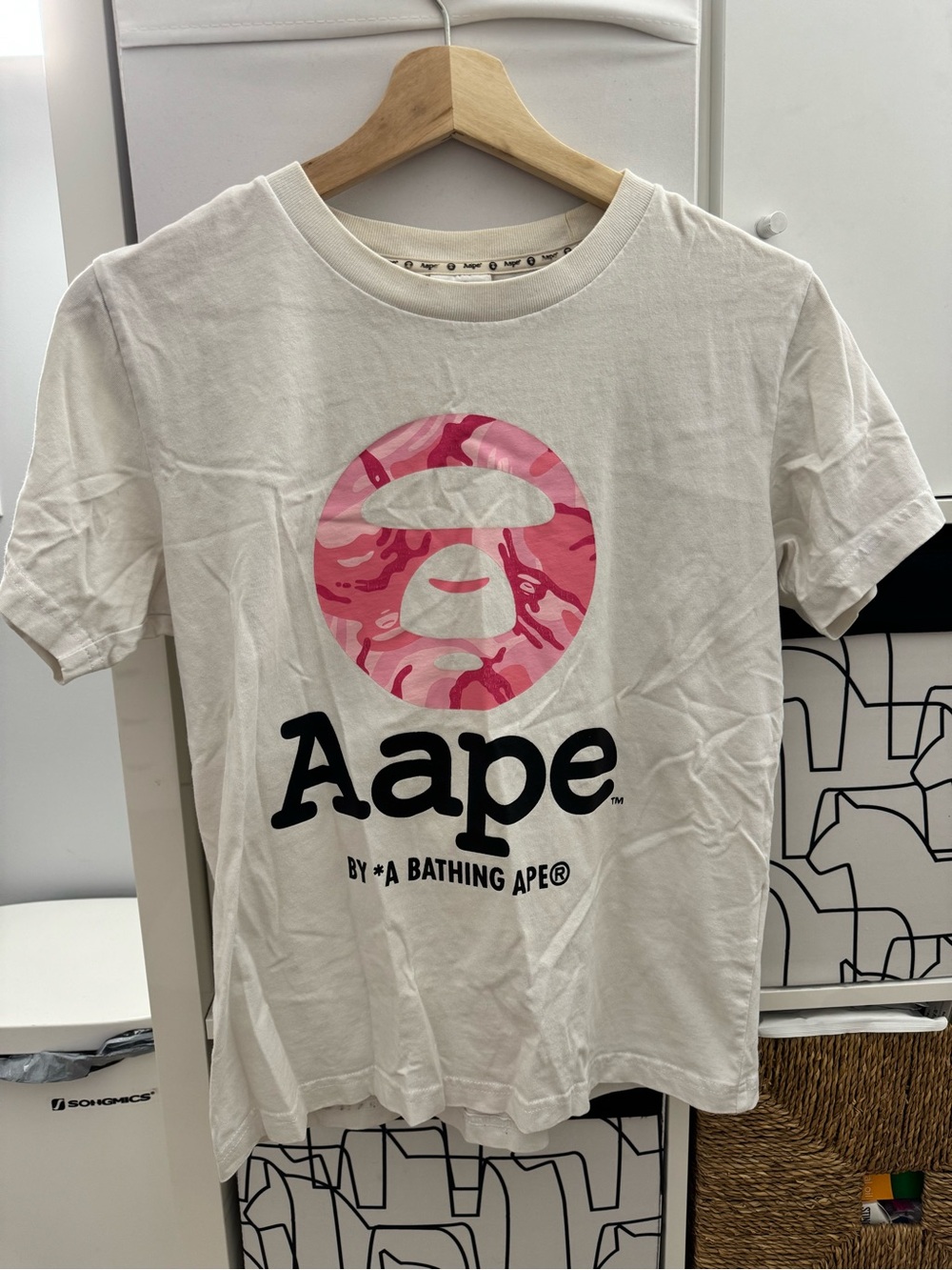 Bape Aape White T-Shirt with Pink Camo Ape Head